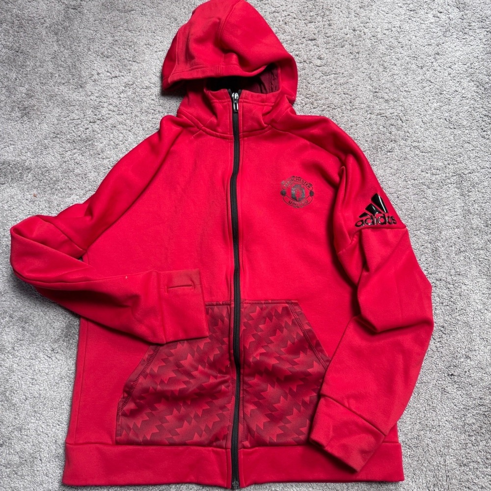 Adidas Youth Large Full Zip Manchester United Hooded Jacket Red